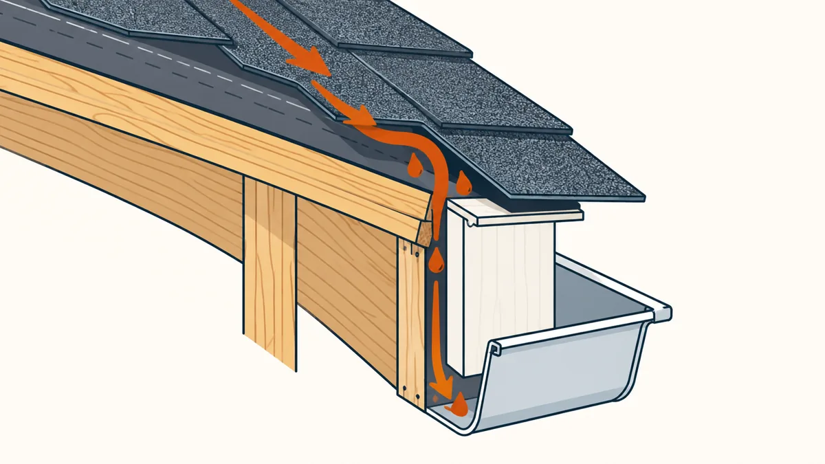 Diagram: damaged drip edge and rotted roof edge