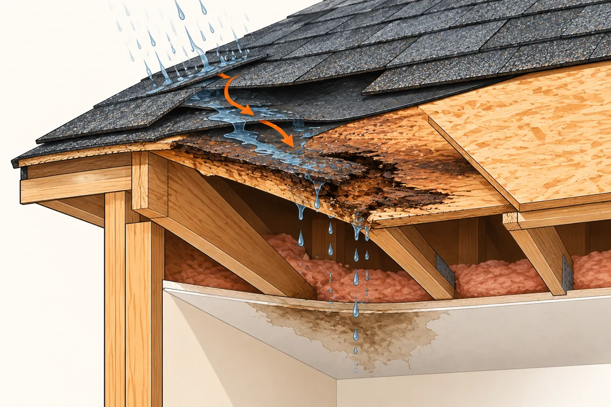 Diagram: rotted roof decking being replaced
